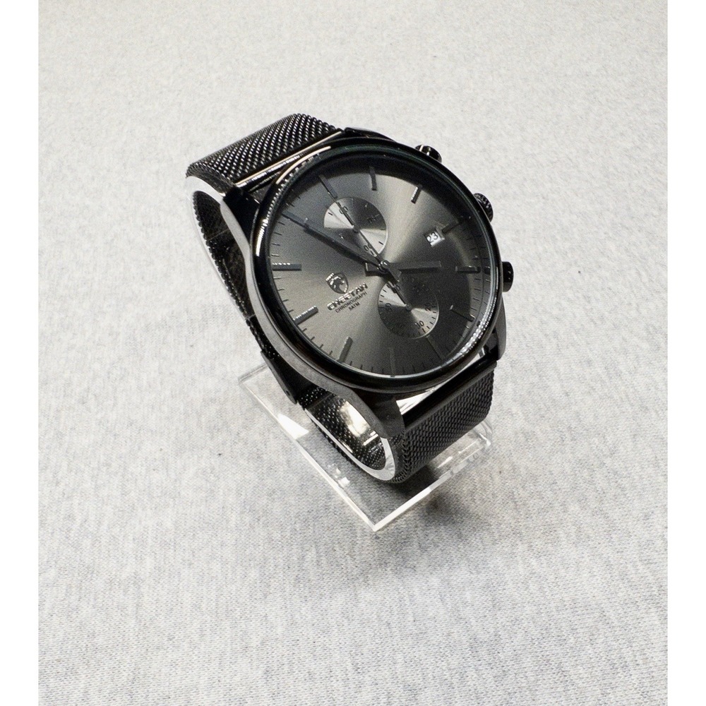 NIB Cheetah CH-1604 Mens Sport Black Mesh Stainless Steel Chronograph Watch 42mm